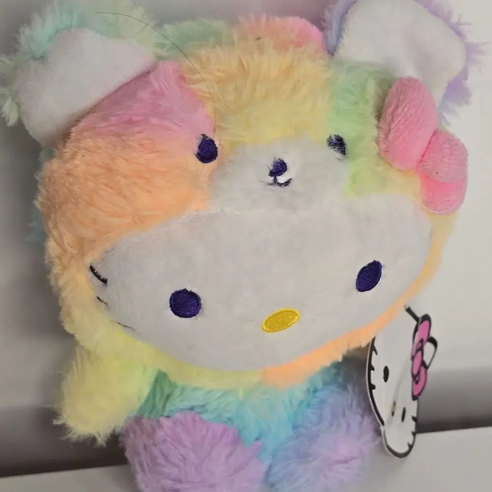 Sanrio Hello Kitty With Cute Rainbow Teddy Bear Costume Hello Kitty Figure Plush